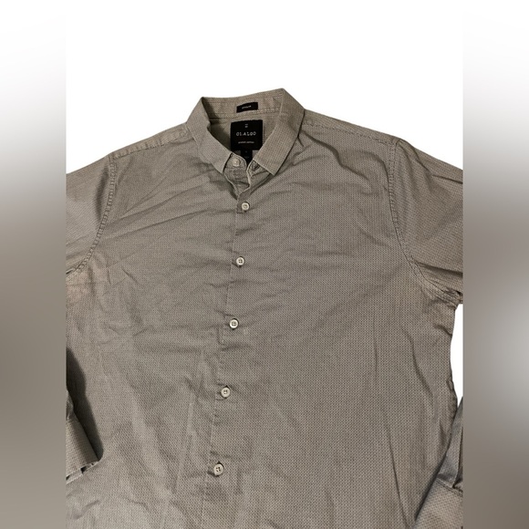 01.Algo Button Down Long Sleeve Regular Men's Gray Print Shirt Sz L - Picture 3 of 6